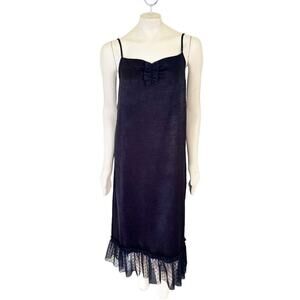 NEW MALI COLLECTION 100% Silk Black Slip Dress with Polkadot Tulle Trim SZ S